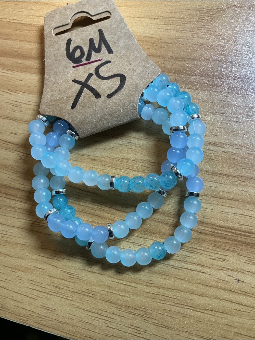 Kids Aqua Blue Beaded Stretch Bracelet Trio
